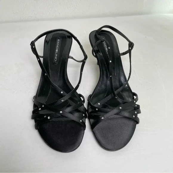 Vintage 90s Y2K strappy rhinestone satin slingback kitten heels 8 - Picture 5 of 11